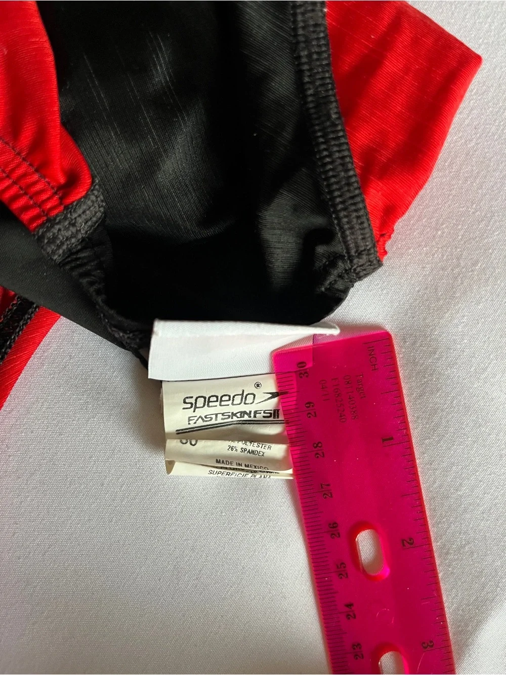 Speedo Fastskin FSII Competitive Swimsuit Red Black Size 30 One Piece Flyback